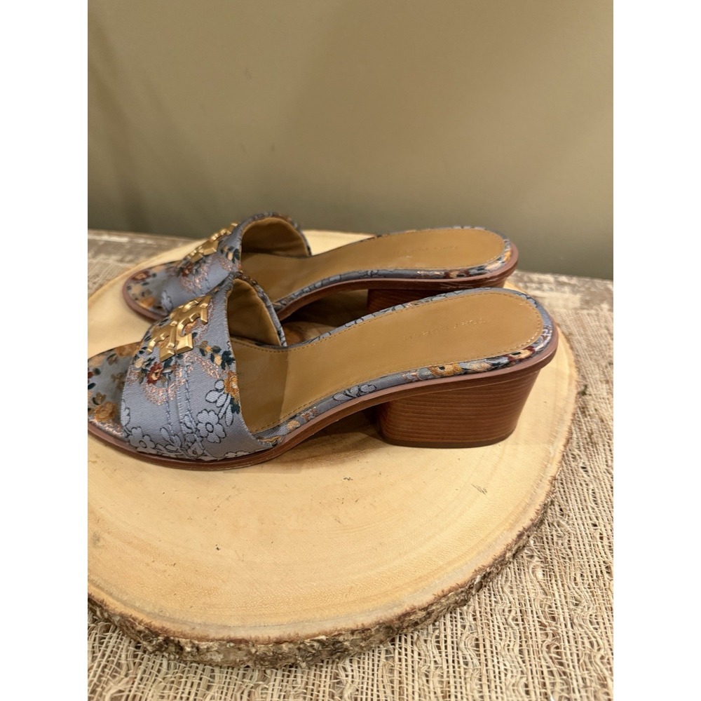 Tory Burch Everly 55mm Heel Block Sandal Sea Frost Brocade Jaquard Sz-9.5 398$